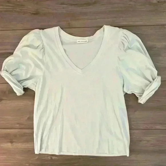 Avec Les Filles Women's Sage Green Puff Knotted Sleeve Top, Size Latge - Picture 2 of 12
